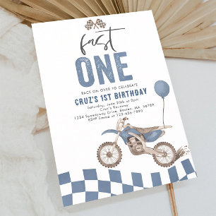 Invitation Fast One Blue Dirt Bike Boy 1er Anniversaire