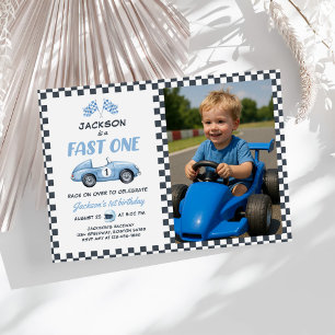 Invitation Fast One Blue Race Car 1er Anniversaire Photo