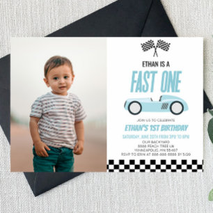 Invitation Fast One Blue Race Car 1ère fête d'anniversaire