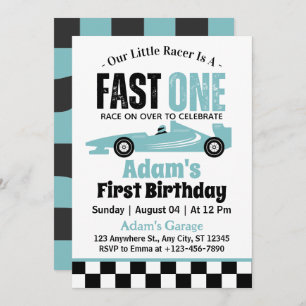 Invitation Fast One Blue Race Car Boy 1er anniversaire