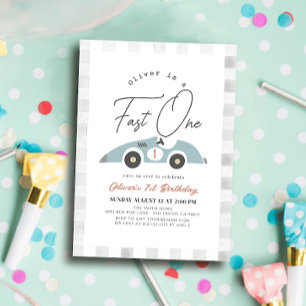 Invitation Fast One Blue Race Car Boy 1er anniversaire
