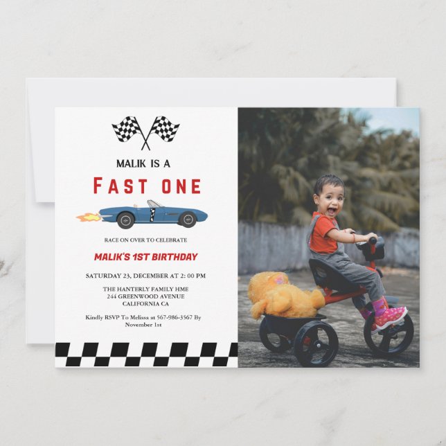 Invitation Fast one Car race Boy First Birthday Party (Devant)