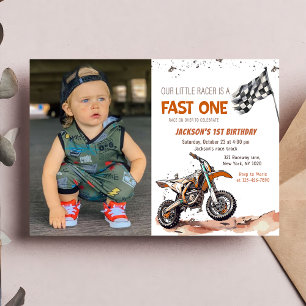 Invitation Fast One Dirt Bike Boy 1er Birthday Photo