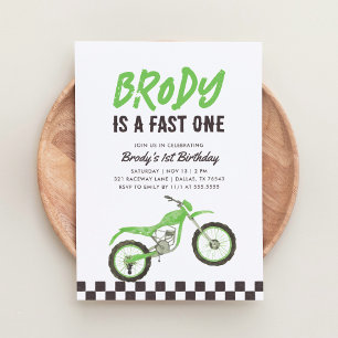 Invitation Fast One Green Dirt Bike Boy 1er anniversaire