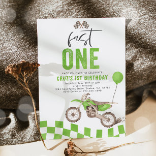 Invitation Fast One Green Dirt Bike Boy 1ère fête d'anniversa
