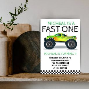 Invitation Fast One Green Monster Truck Premier anniversaire