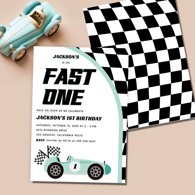 Invitation Fast One Green Race Car fête d'anniversaire (Créateur téléchargé)