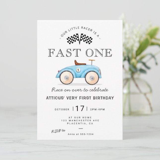 Invitation Fast ONE Jouet d'anniversaire Voiture de course Vi (Debout devant)