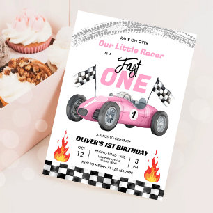 Invitation Fast One Pink Race Car 1er Anniversaire Racing Gir