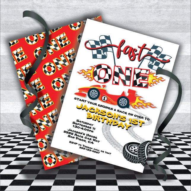 Invitation Fast One Race Car 1ère fête d'anniversaire (Créateur téléchargé)
