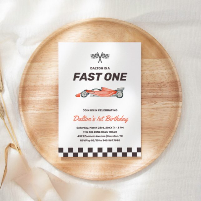 Invitation Fast One Race Car 1st Boy's Birthday Party (Créateur téléchargé)