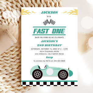 Invitation Fast One Race Car Boy 1ère fête d'anniversaire