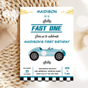 Invitation Fast One Race Car Boy 1ère fête d'anniversaire