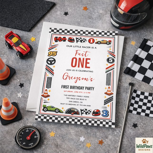Invitation Fast One Race Car Boy 1st Birthday Party (Fast One Race Car Boy 1st Birthday Party Invitation
)