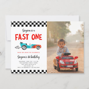 Invitation FAST ONE Race Car Boy 1st Birthday Party Photo