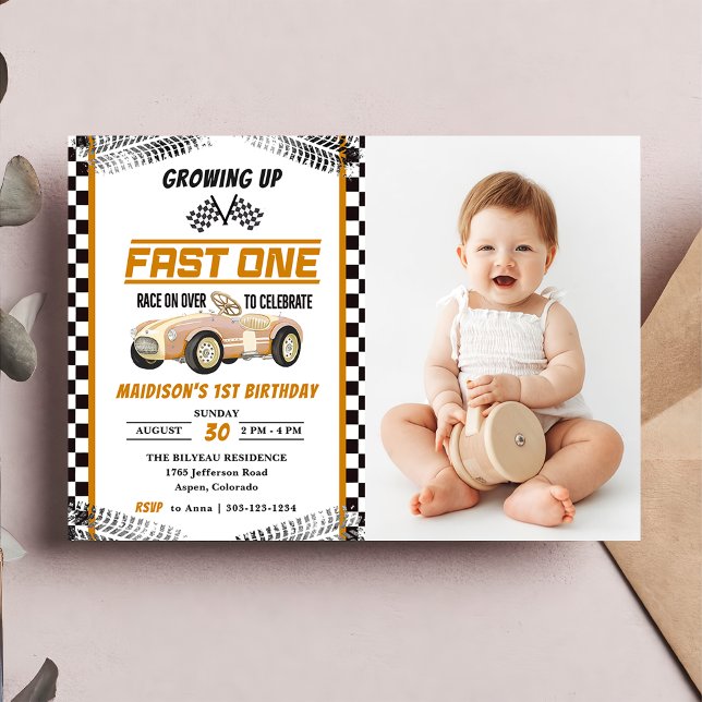 Invitation Fast One Race Car Boy 1st Birthday Party Photo (Créateur téléchargé)