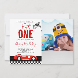 Invitation Fast One Race Car Boy Photo 1er Anniversaire