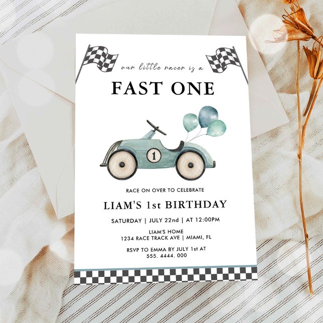 Invitation Fast One Race Car Boys 1er Anniversaire (Créateur téléchargé)