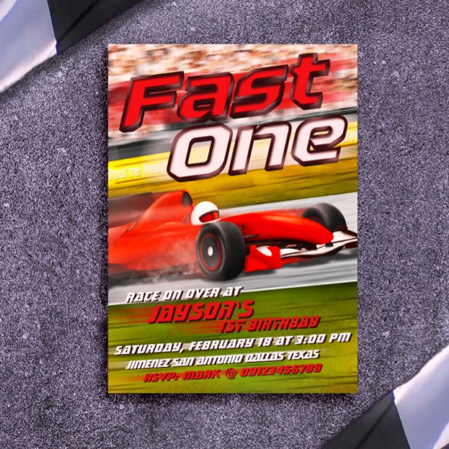 Invitation Fast One Racing 1er anniversaire (Fast One - Racing 1st Birthday Invitation)