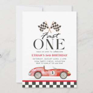 Invitation Fast One Racing Red Car premier anniversaire