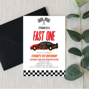Invitation Fast One Red Flame Race Voiture 1er anniversaire f
