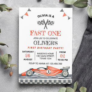 Invitation Fast One Red Race Car 1er Garçon Anniversaire Invi