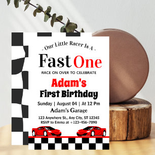 Invitation Fast One Red Race Car Boy 1er anniversaire