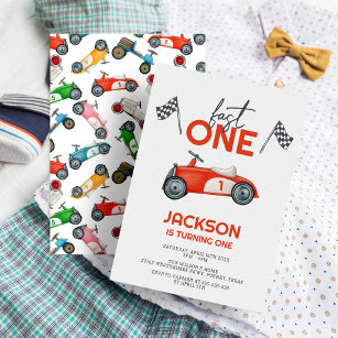 Invitation Fast One Red Race Car Boy 1er anniversaire