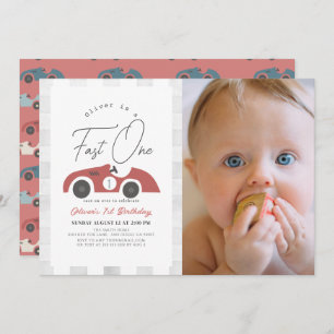 Invitation Fast One Red Race Car Boy 1er Anniversaire Photo