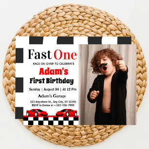 Invitation Fast One Red Race Car Boy 1st Birthday Party Photo