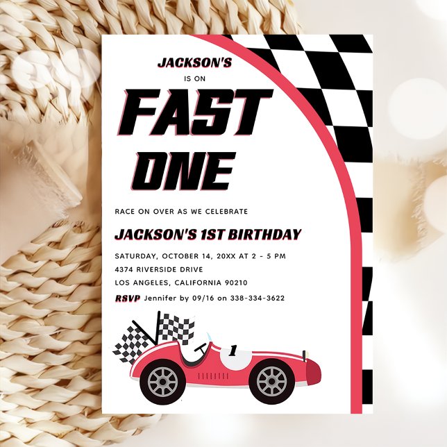 Invitation Fast One Red Race Car fête d'anniversaire (Créateur téléchargé)