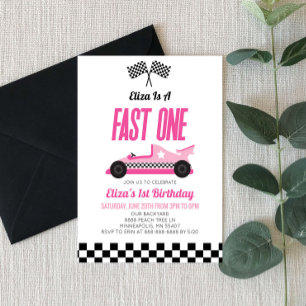 Invitation Fast One Rose Flame Race Voiture 1er Anniversaire 