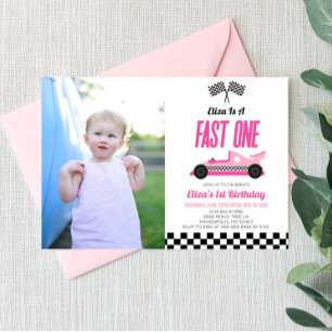 Invitation Fast One Rose Flame Race Voiture 1er Anniversaire 