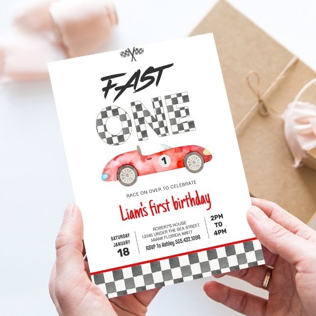Invitation Fast ONE Vintage Race Car 1er anniversaire (Créateur téléchargé)