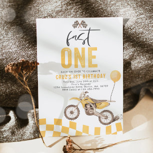 Invitation Fast One Yellow Dirt Bike Boy 1ère fête d'annivers
