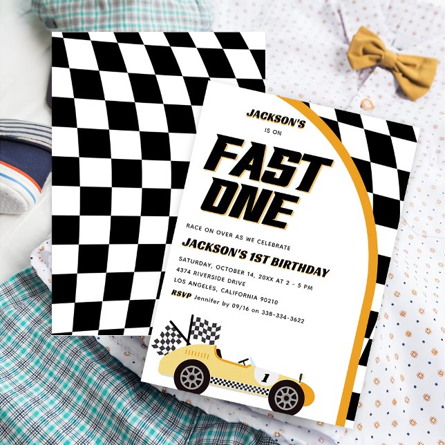 Invitation Fast One Yellow Race Car fête d'anniversaire (Créateur téléchargé)