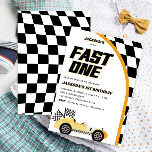 Invitation Fast One Yellow Race Car fête d'anniversaire