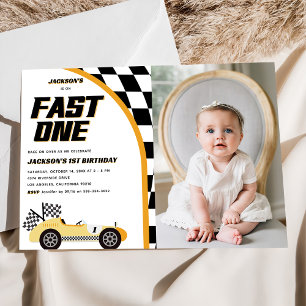 Invitation Fast One Yellow Race Car fête d'anniversaire