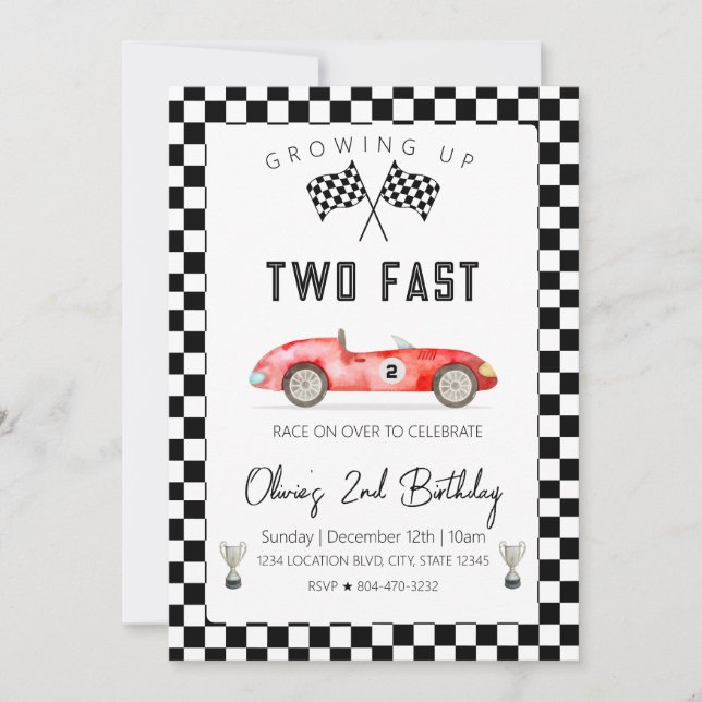 Invitation Fast Racing Car 2nd birthday (Devant)
