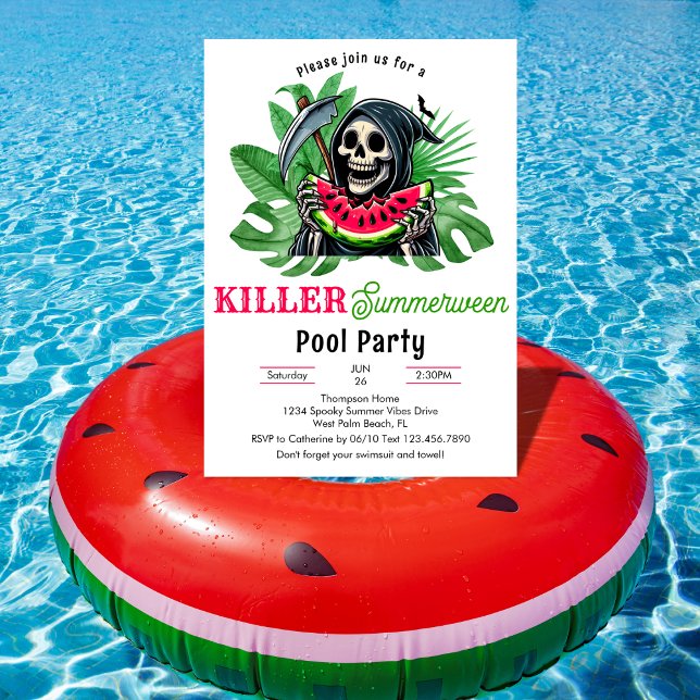 Invitation Faucheuse Pastèque Summerween Fête au Piscine (Créateur téléchargé)