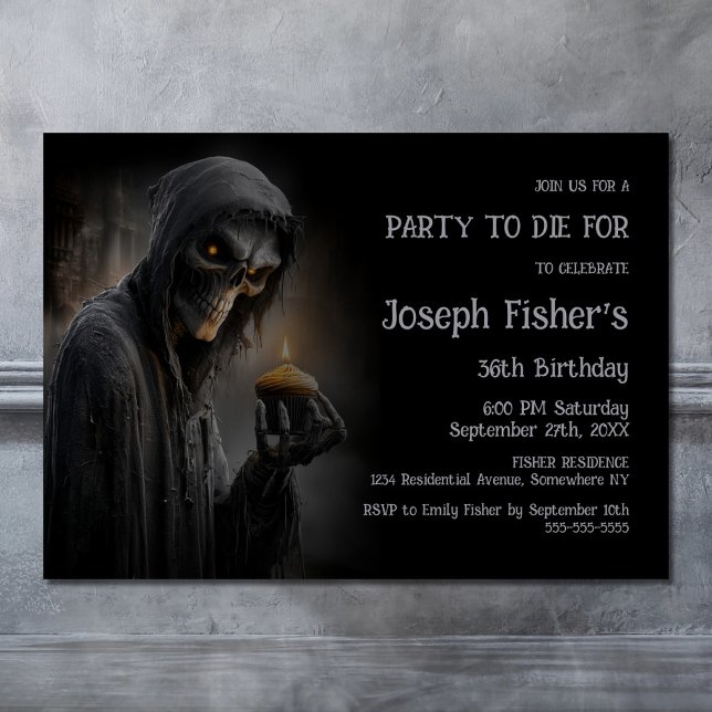 Invitation Faucheuse sinistre avec fête d'anniversaire Cupcak (Créateur téléchargé)