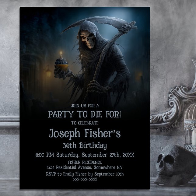 Invitation Faucheuse sinistre avec fête d'anniversaire Cupcak (Créateur téléchargé)