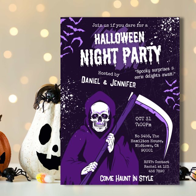Invitation Faucheuse Soirée Halloween Violet Sombre (Créateur téléchargé)