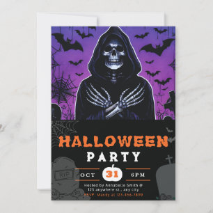 Invitation Faucheuse violette et noire Squelette Halloween