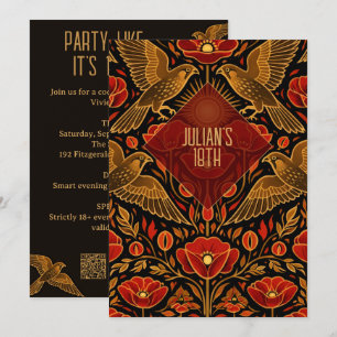 Invitation Faucons et Pavots Art Déco 18e Anniversaire sur