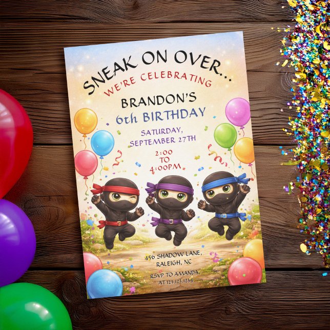 Invitation Faufilez-Vous Chez Trois Ninjas Jolies Fête D'anni (Créateur téléchargé)