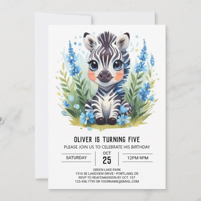 Invitation Faune Aventure en ligne Zebra Boy Anniversaire (Devant)