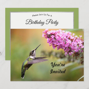 Invitation Faune Hummingbird Floral Photo Anniversaire