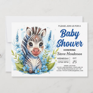 Invitation Faune Joyeuse aventure Zebra Boy Baby shower