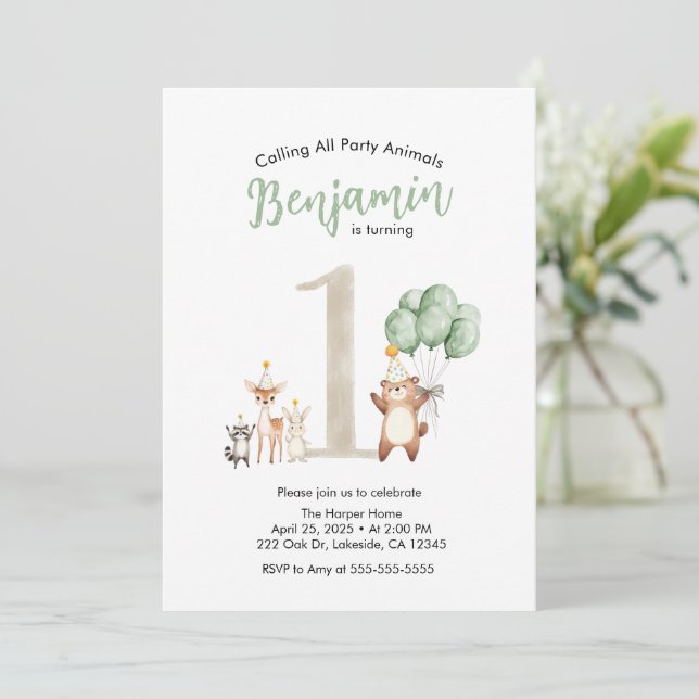 Invitation Faune mignonne L'appel de la forêt Tous les animau (Debout devant)